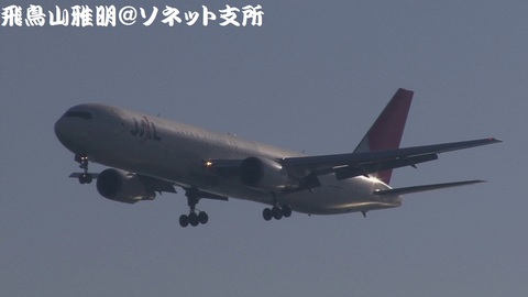 日本航空 JA617J＠東京国際空港。浮島町公園より。モロ逆光ですが…。