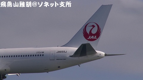JA655J・機体後方のアップ。鶴丸が美しい…。