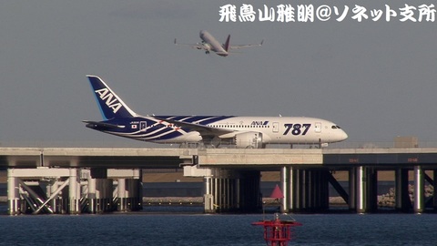 全日本空輸 JA801A＠東京国際空港（浮島町公園より）。RWY05に向けてタキシング中…。