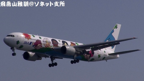 全日本空輸 JA8674『ゆめジェット～You & Me～』＠東京国際空港（浮島町公園より）。RWY34Lへのファイナルアプローチ。